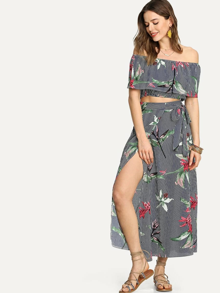 Flounce Layered Top With Split Skirt Periwinkley Shop