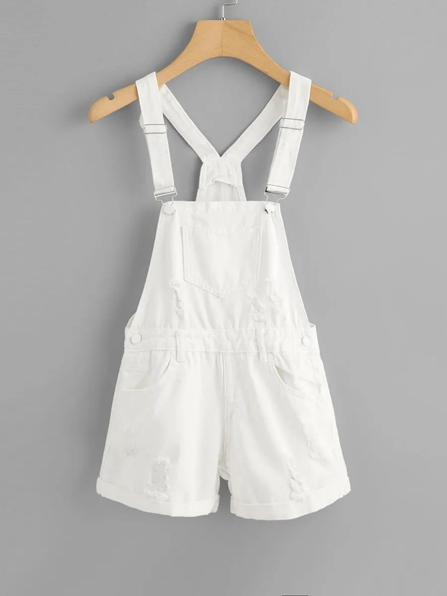 pocket front ripped denim overall Periwinkley Shop