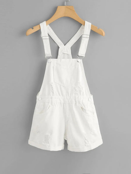 pocket front ripped denim overall Periwinkley Shop