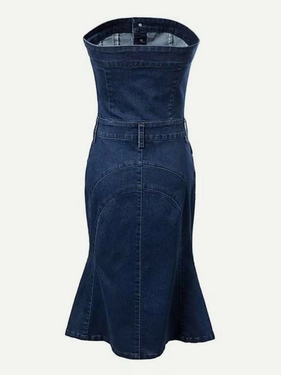 Single Breasted Tube Denim Dress Periwinkley Shop