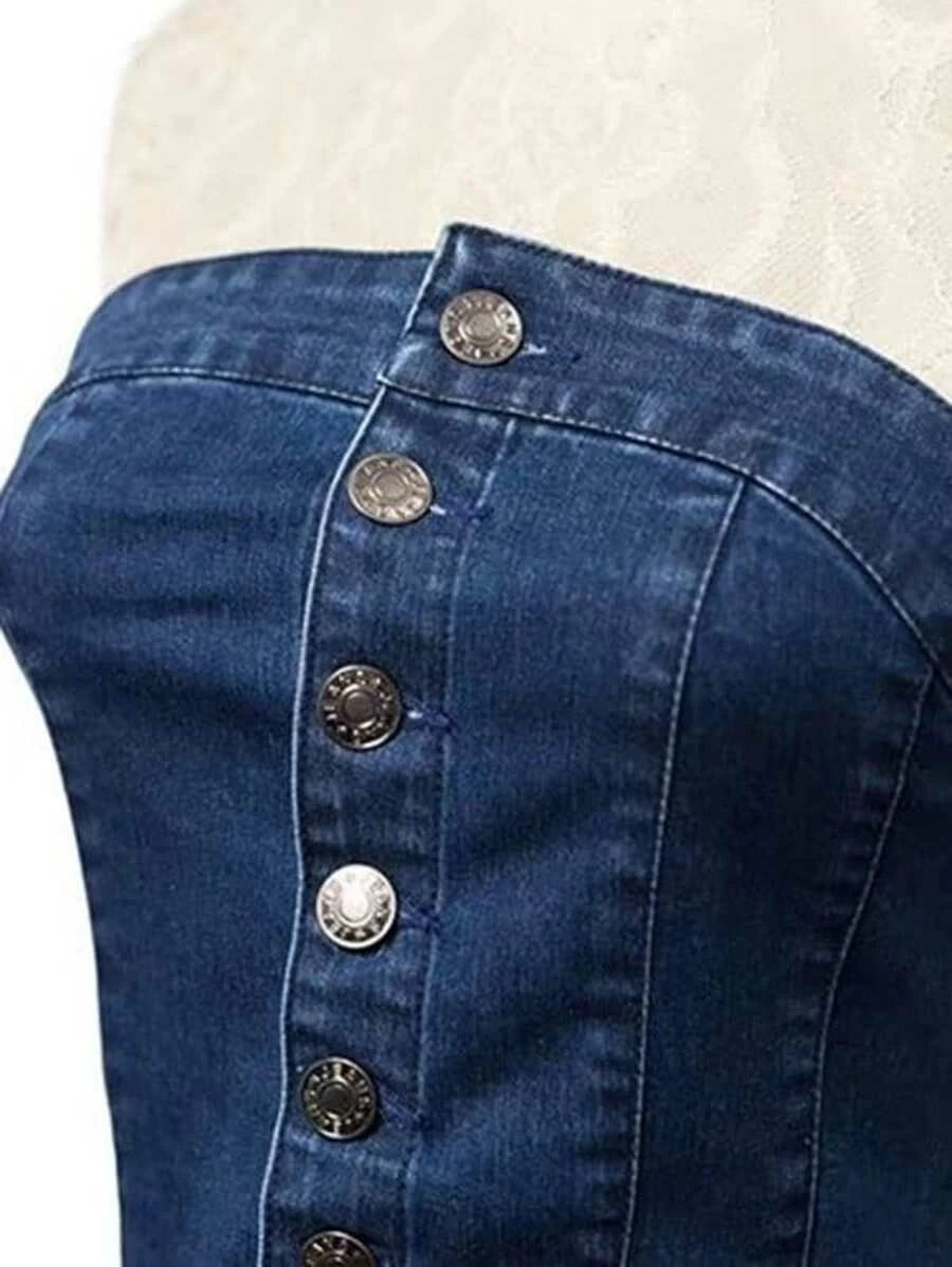 Single Breasted Tube Denim Dress Periwinkley Shop