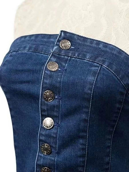 Single Breasted Tube Denim Dress Periwinkley Shop