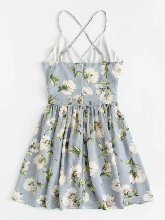Floral Print Wrap Cami Dress Periwinkley Shop