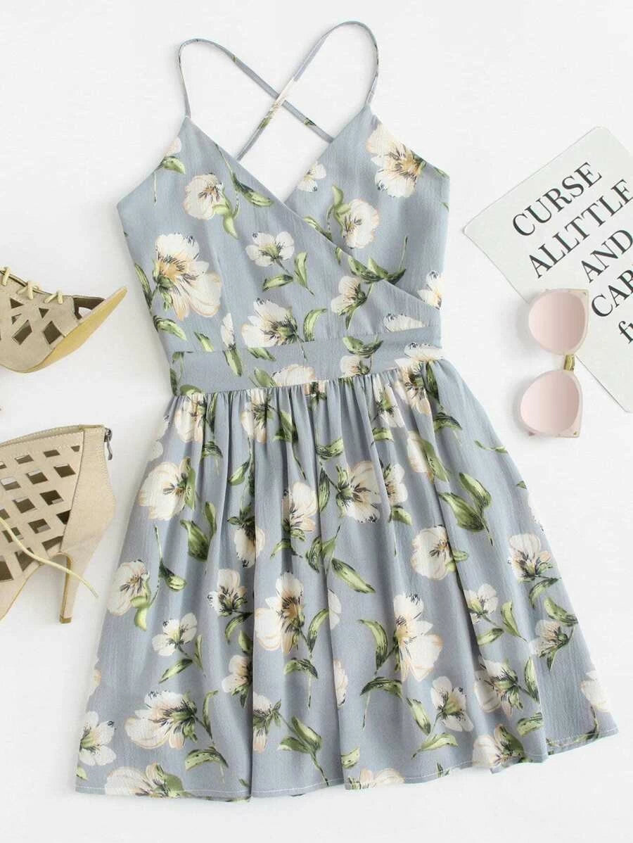 Floral Print Wrap Cami Dress Periwinkley Shop