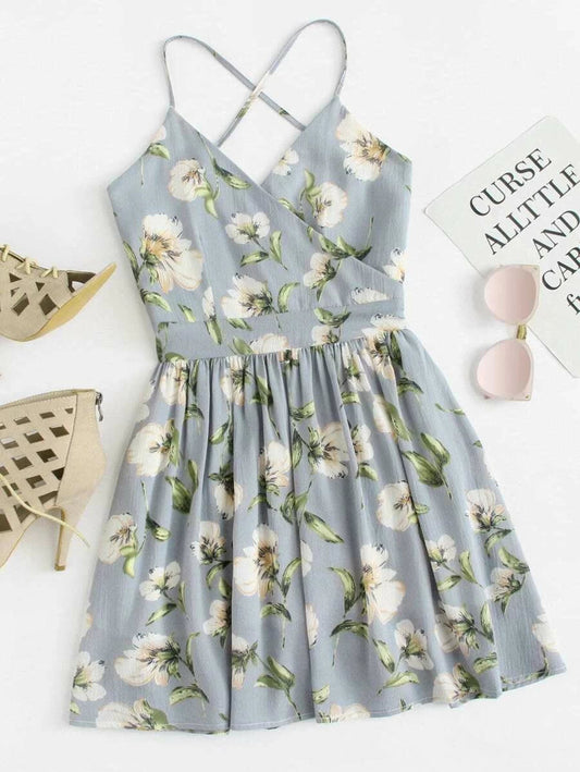 Floral Print Wrap Cami Dress Periwinkley Shop