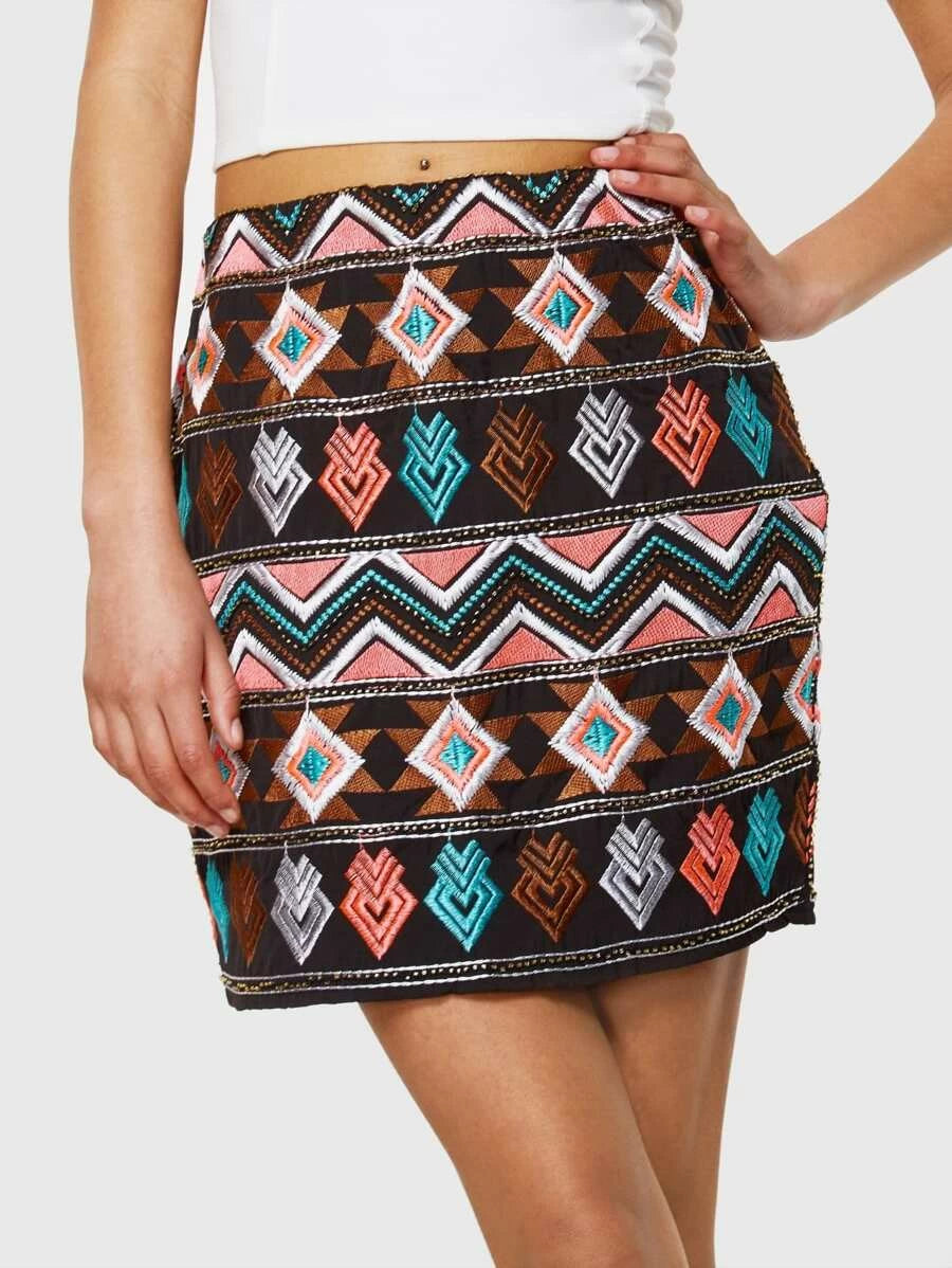 Geometric Embroidered Skirt Periwinkley Shop
