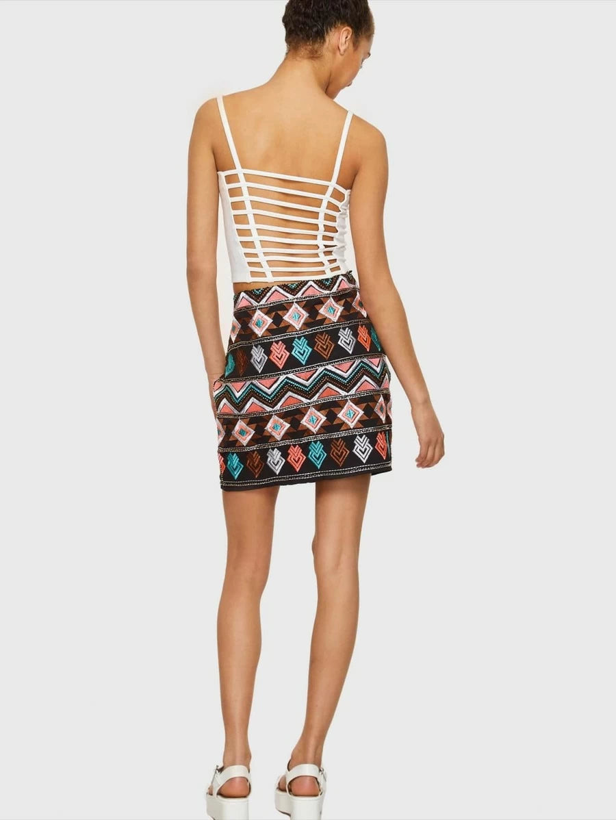 Geometric Embroidered Skirt Periwinkley Shop