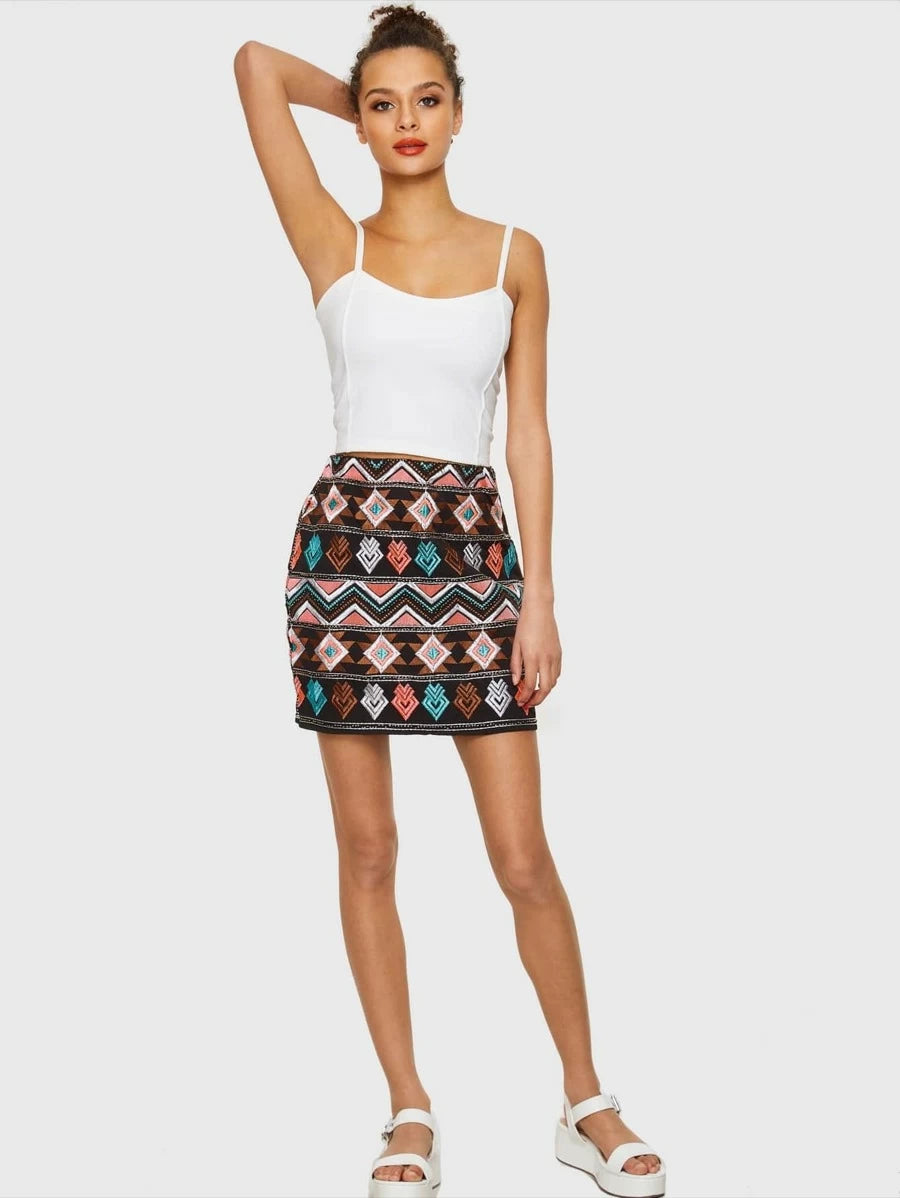 Geometric Embroidered Skirt Periwinkley Shop