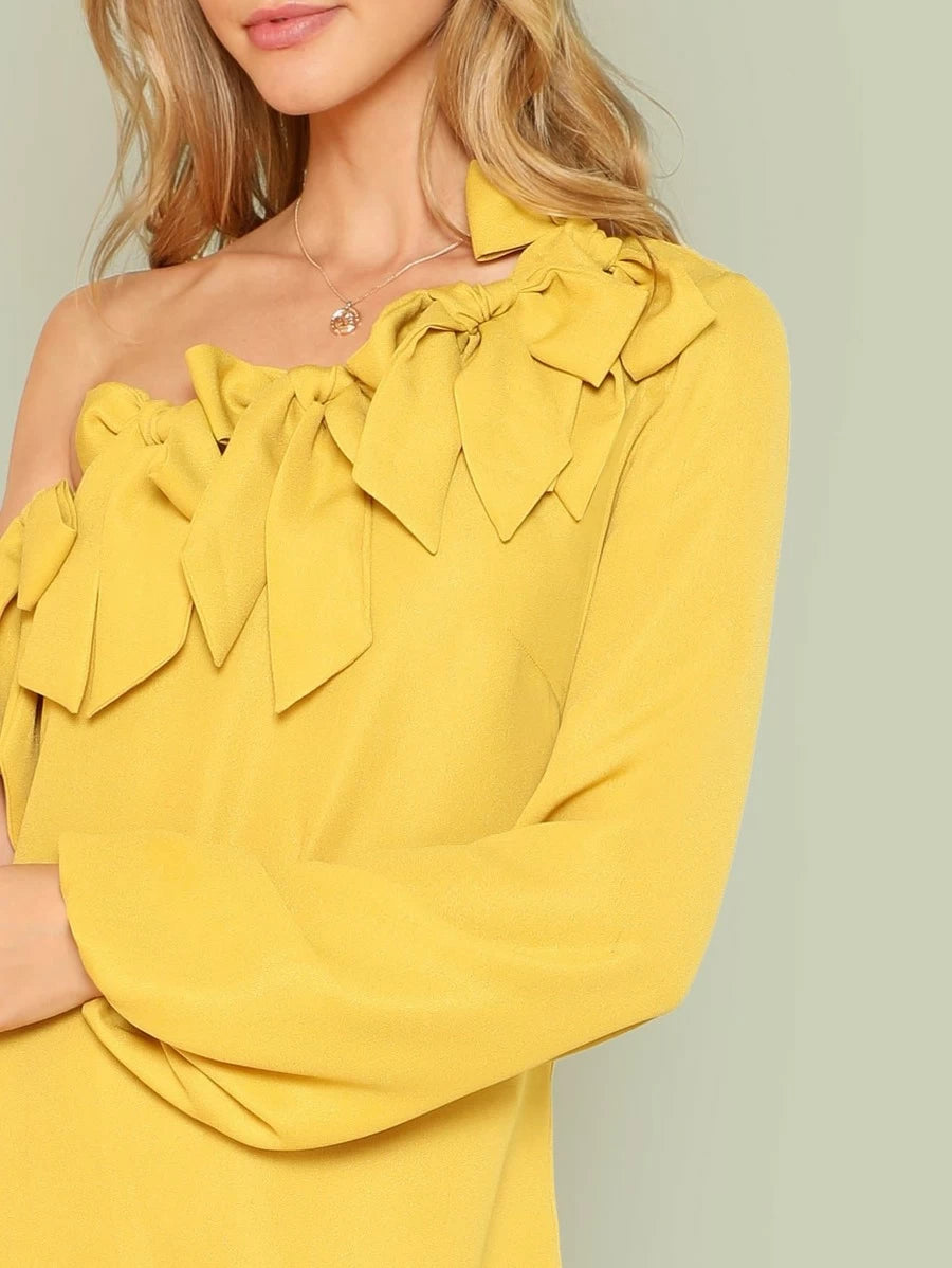 Knot Detail One Shoulder Dress Periwinkley Shop