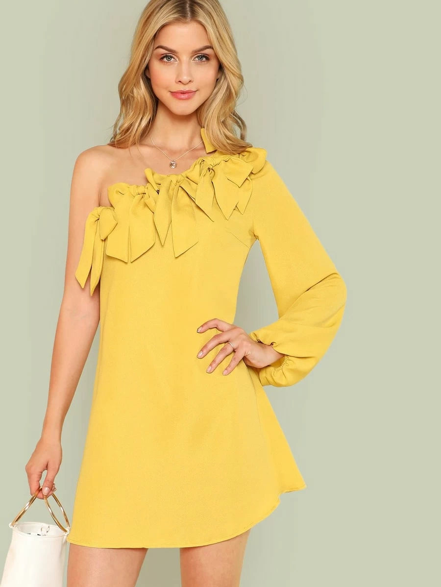 Knot Detail One Shoulder Dress Periwinkley Shop