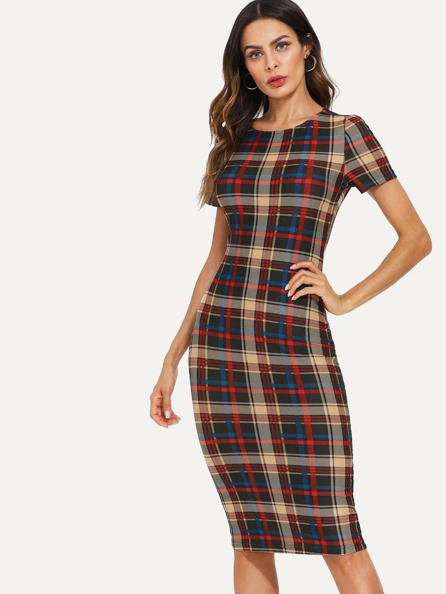 Form Fitted Plaid Dress Periwinkley Shop