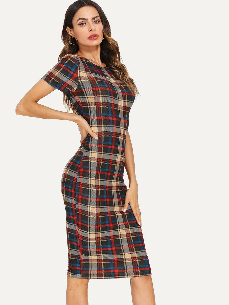 Form Fitted Plaid Dress Periwinkley Shop