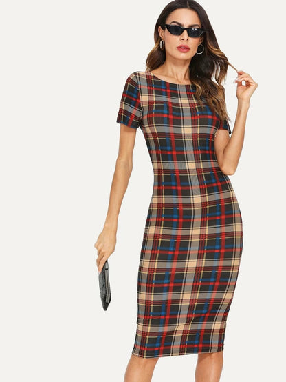 Form Fitted Plaid Dress Periwinkley Shop