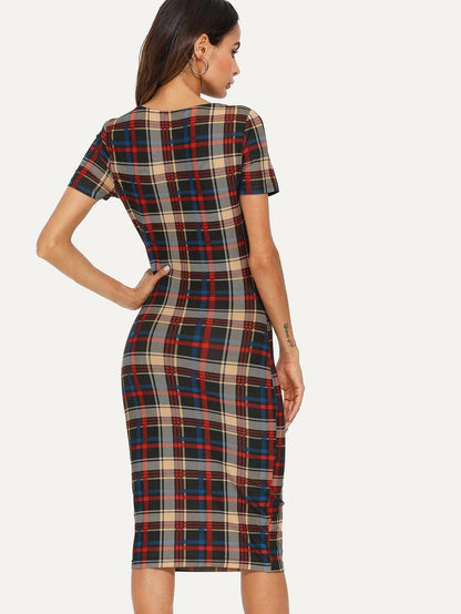 Form Fitted Plaid Dress Periwinkley Shop