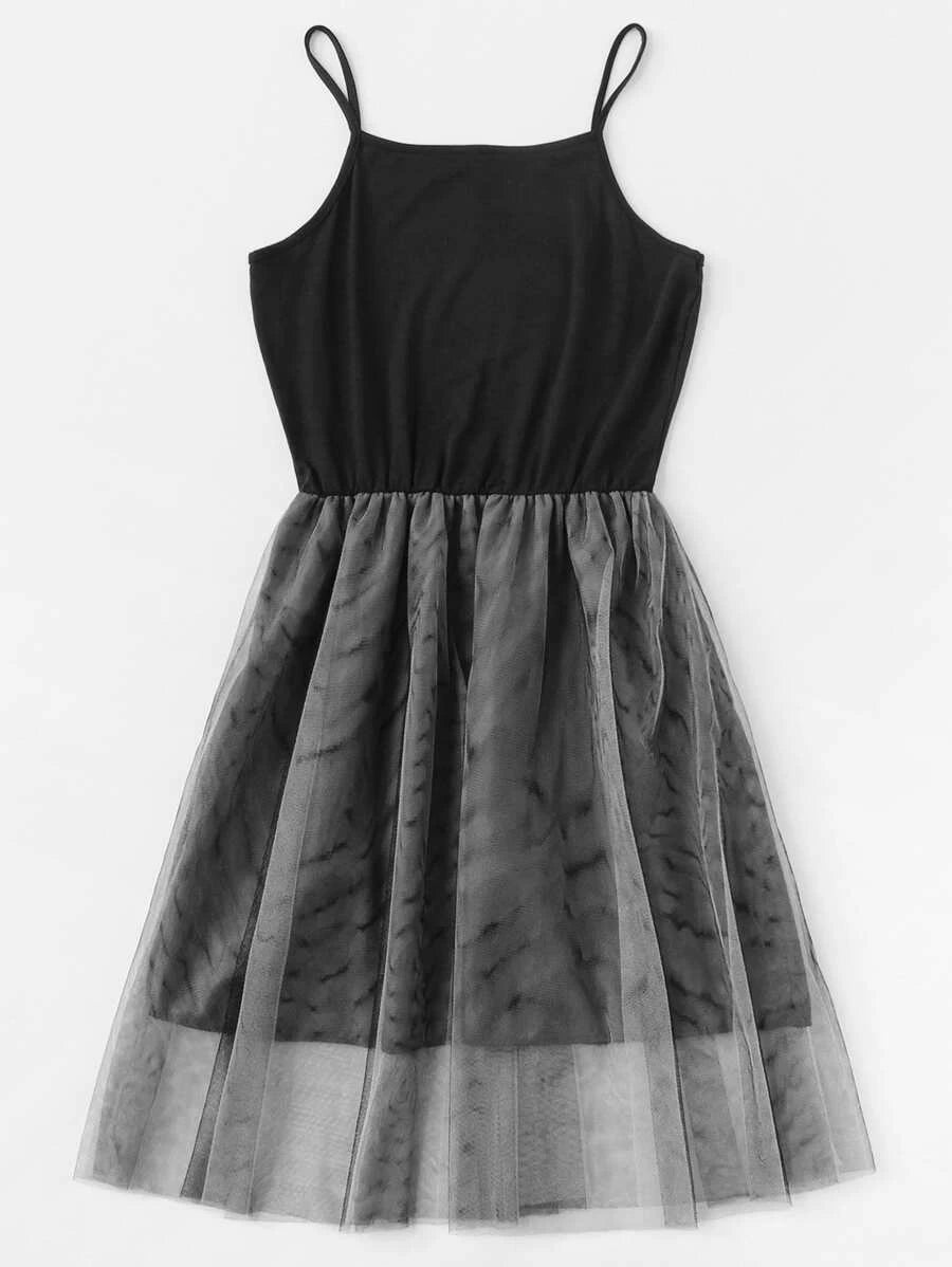 Sheer Mesh Panel Cami Dress Periwinkley Shop