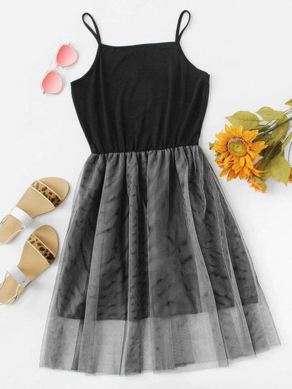 Sheer Mesh Panel Cami Dress Periwinkley Shop