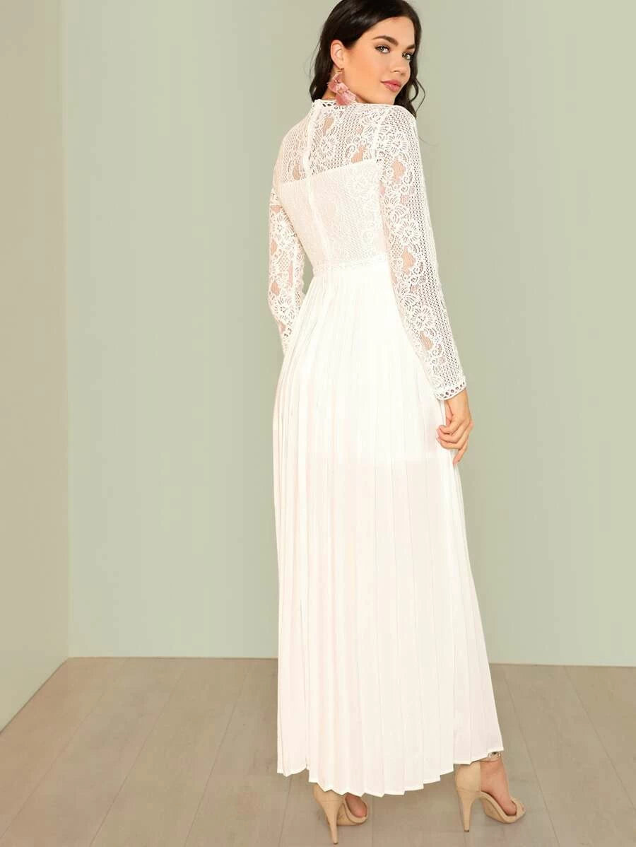 Lace Top Split Side Pleated Prom Dress Periwinkley Shop