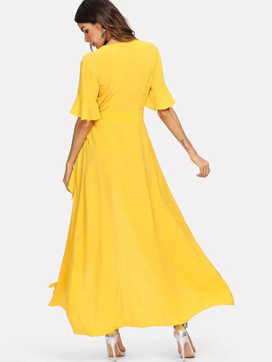 Button Front Bell Sleeve Split Wrap Dress Periwinkley Shop