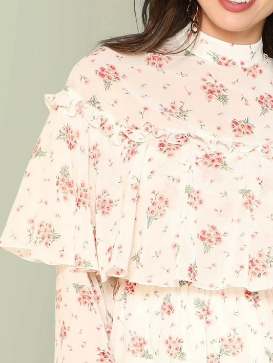 Flounce Embellished Calico Print Romper Periwinkley Shop