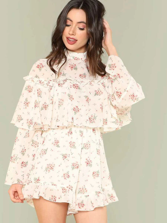 Flounce Embellished Calico Print Romper Periwinkley Shop