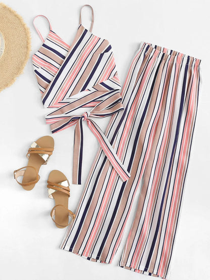 Cross Knot Striped Cami With Pants Periwinkley Shop
