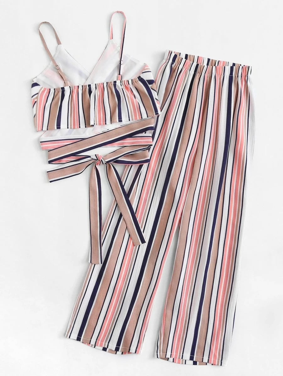 Cross Knot Striped Cami With Pants Periwinkley Shop