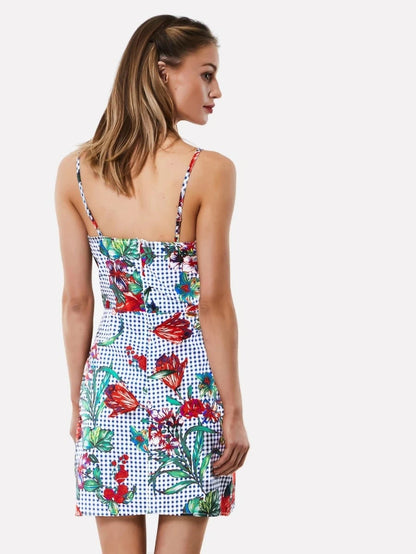 Knot Front Mixed Print Cami Dress Periwinkley Shop