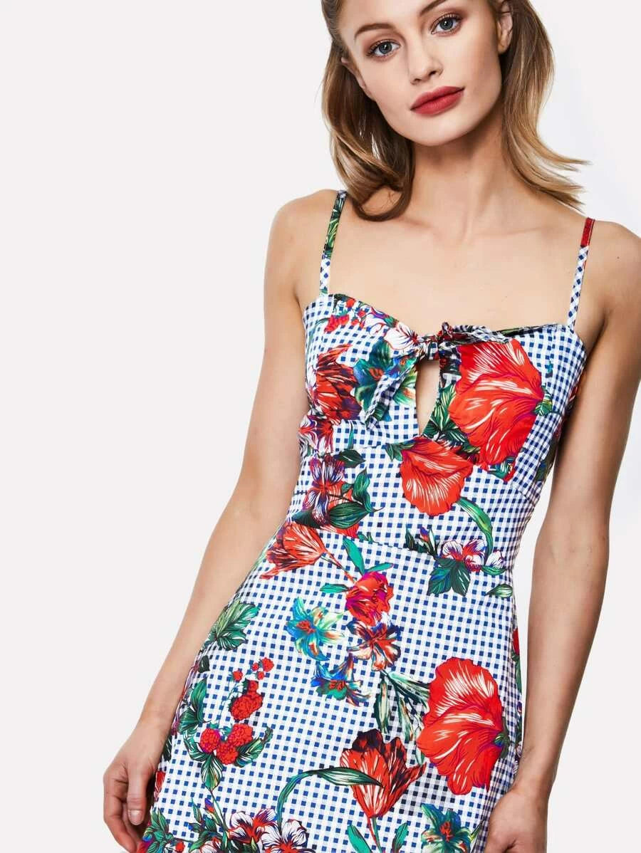 Knot Front Mixed Print Cami Dress Periwinkley Shop