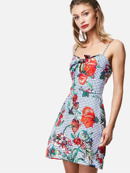Knot Front Mixed Print Cami Dress Periwinkley Shop