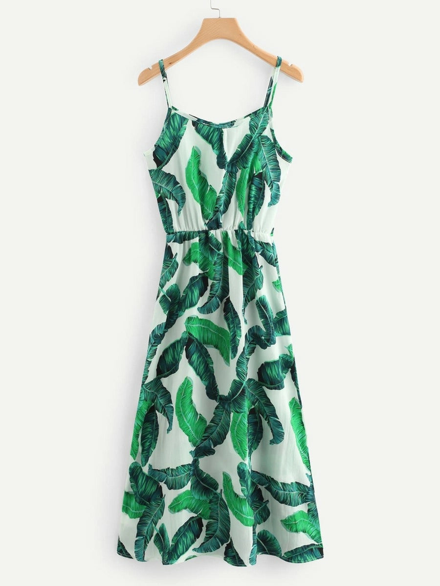 Tropical Leaf Print Cami Dress Periwinkley Shop
