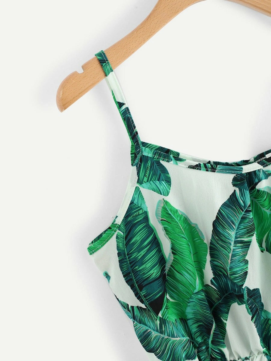 Tropical Leaf Print Cami Dress Periwinkley Shop