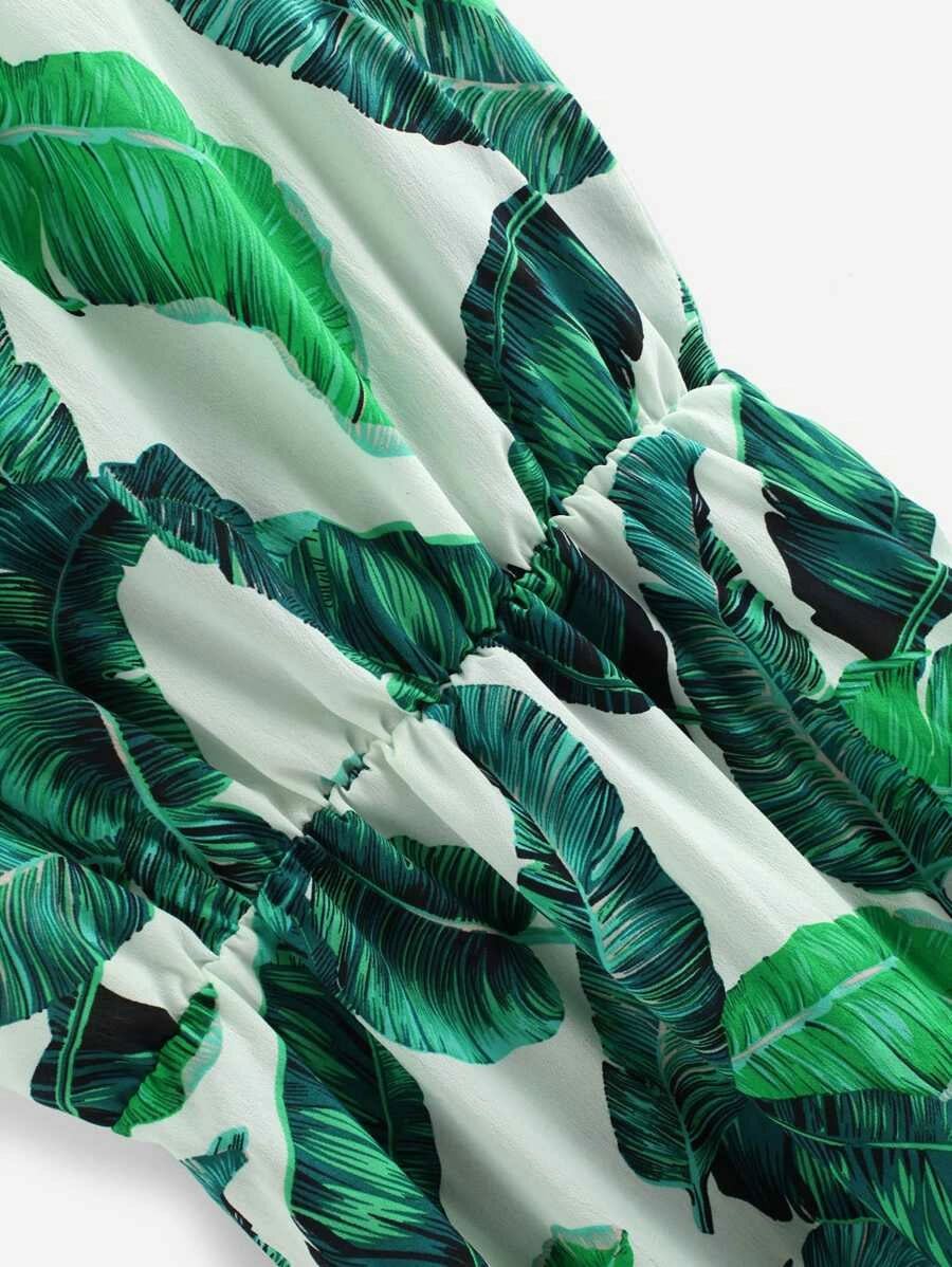 Tropical Leaf Print Cami Dress Periwinkley Shop