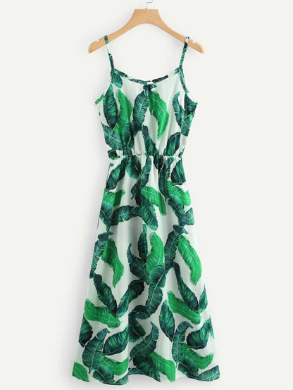 Tropical Leaf Print Cami Dress Periwinkley Shop