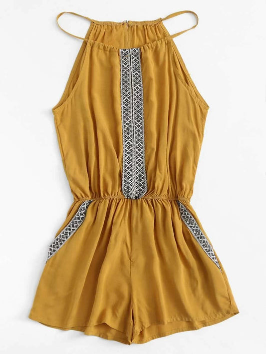 Embroidered Tape Detail Cami Romper Periwinkley Shop