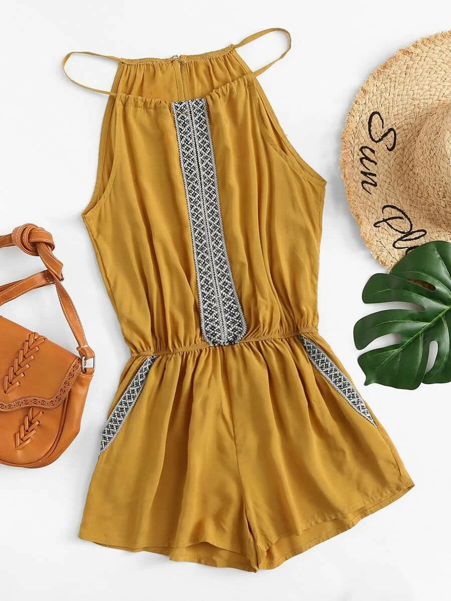 Embroidered Tape Detail Cami Romper Periwinkley Shop