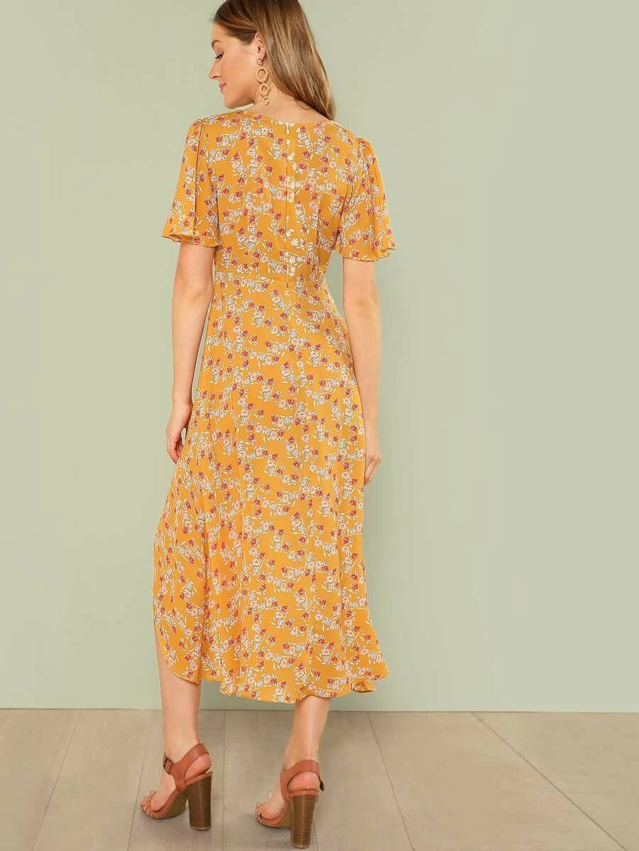 Button Front Slit Hem Dress Periwinkley Shop