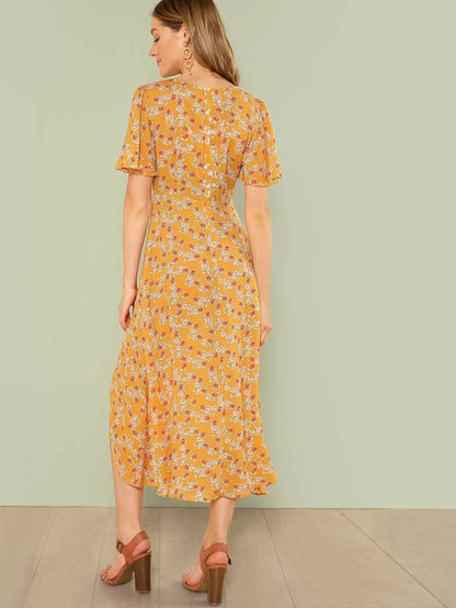 Button Front Slit Hem Dress Periwinkley Shop