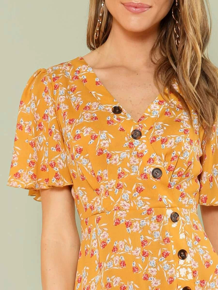 Button Front Slit Hem Dress Periwinkley Shop