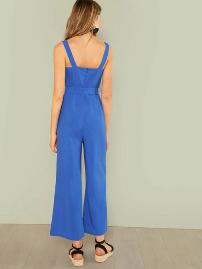 Button Up Wide Leg Strap Jumpsuit Periwinkley Shop