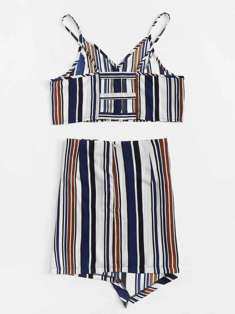 Button Front Striped Cami Top With Skirt Periwinkley Shop