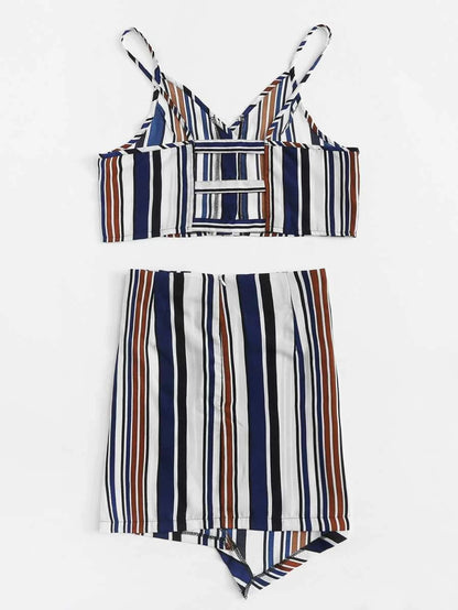 Button Front Striped Cami Top With Skirt Periwinkley Shop