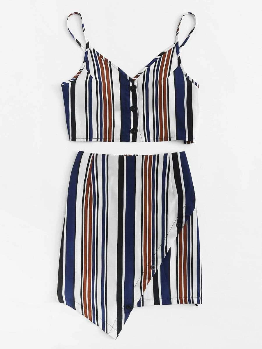 Button Front Striped Cami Top With Skirt Periwinkley Shop