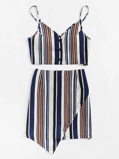 Button Front Striped Cami Top With Skirt Periwinkley Shop