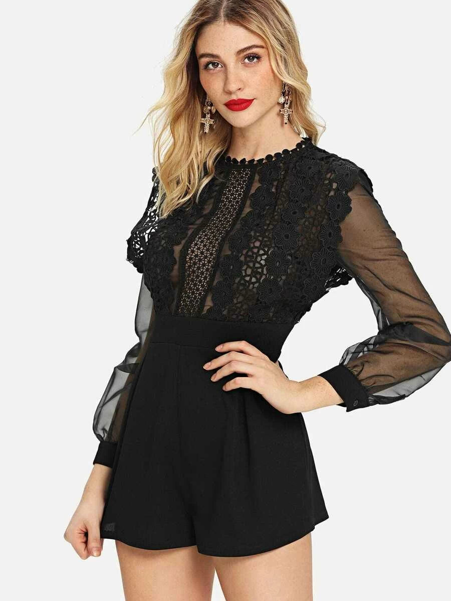 Floral Lace Applique See Through Bodice Romper Periwinkley Shop