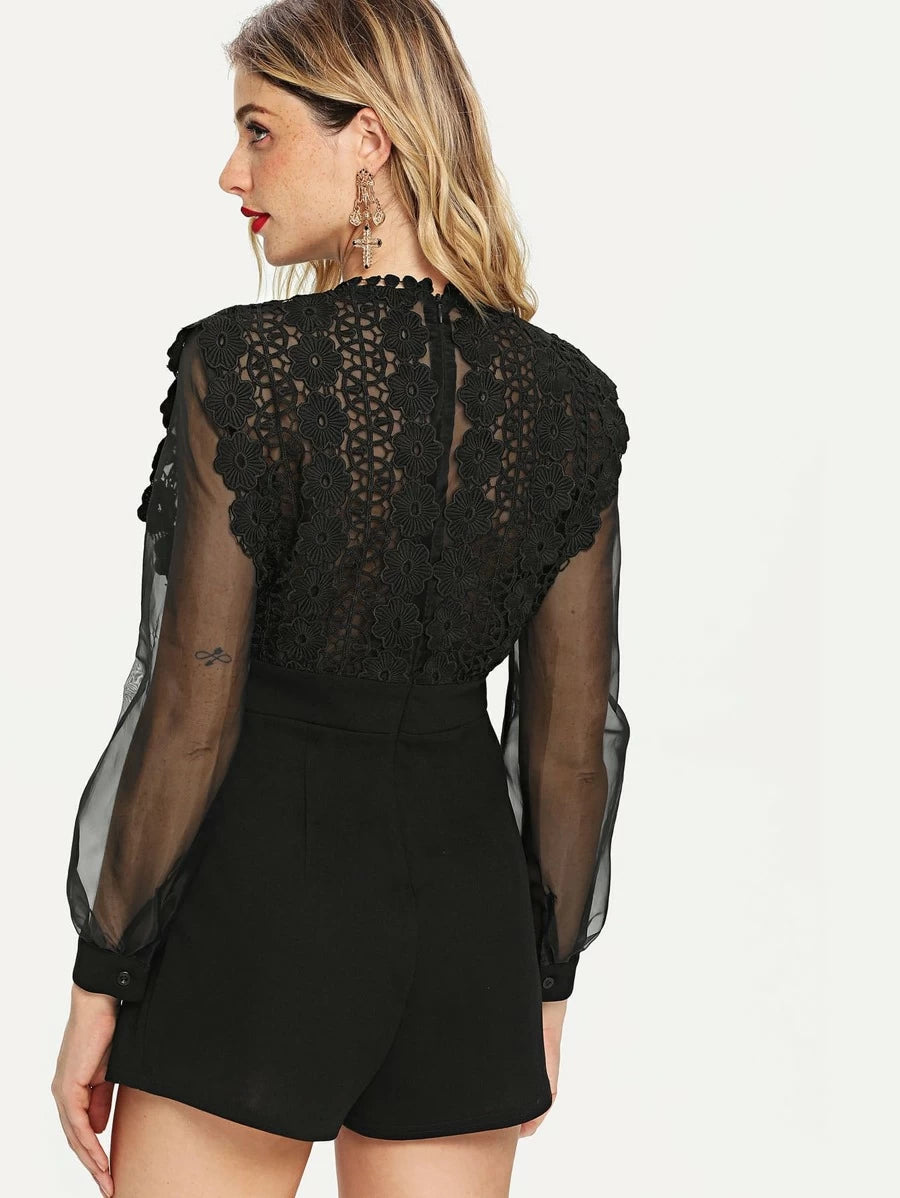 Floral Lace Applique See Through Bodice Romper Periwinkley Shop