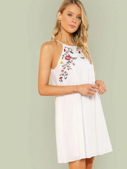 symmetrical embroidery halter trapeze dress Periwinkley Shop