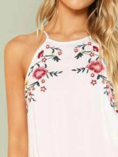 symmetrical embroidery halter trapeze dress Periwinkley Shop