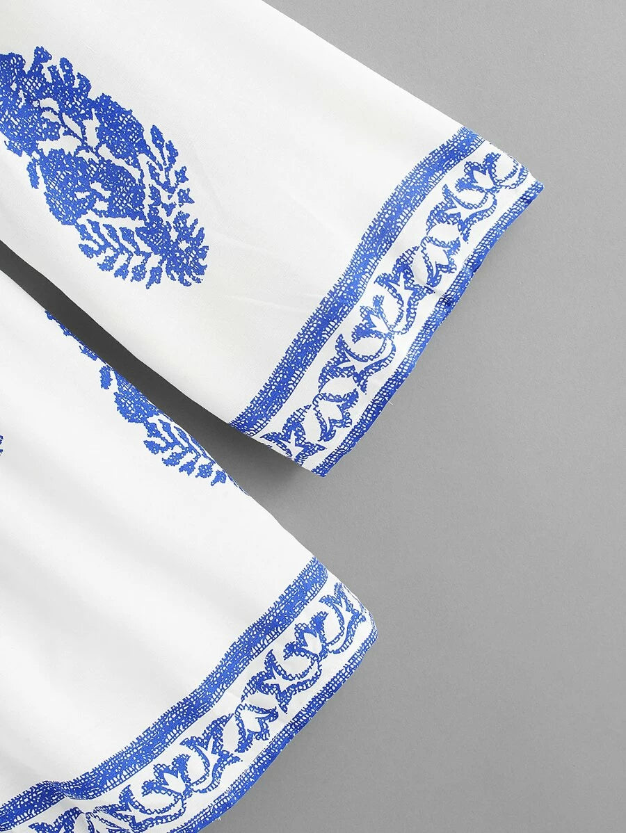 V Neckline Geo Print Romper Periwinkley Shop