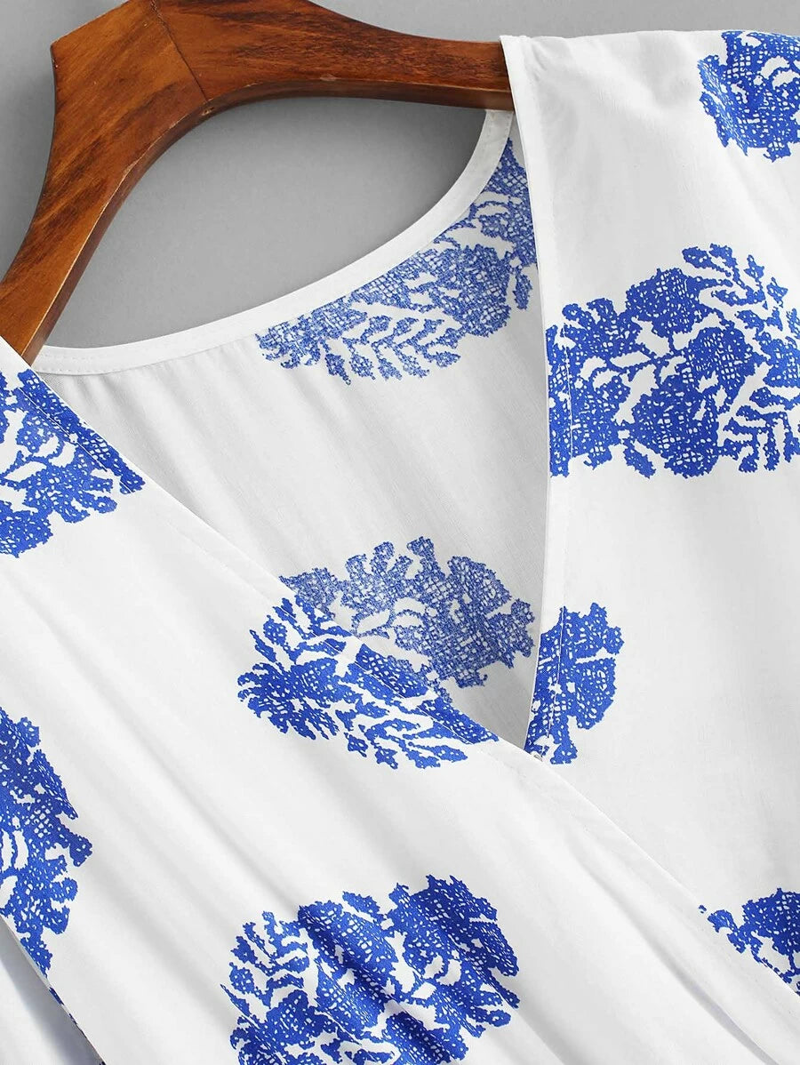 V Neckline Geo Print Romper Periwinkley Shop