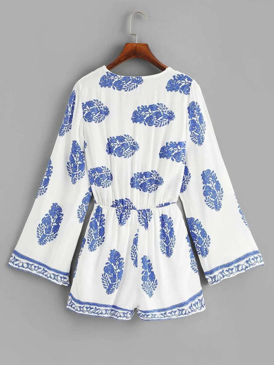 V Neckline Geo Print Romper Periwinkley Shop